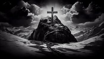 Christianity mountain cross symbolizes God majestic crucifixion awe , photo