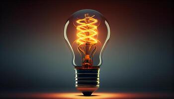 Glowing light bulb fuels ideas of innovation generated by AI photo