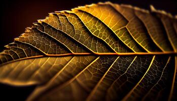 Fresh leaf veins reveal symmetrical natural design , photo