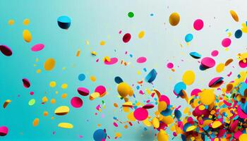 Multi colored abstract celebration backdrop with flying confetti , photo