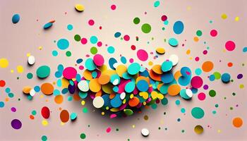 Colorful confetti celebration with shiny balloons decorating backdrop , photo