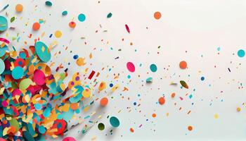 Multi colored balloons flying with confetti backdrop , photo