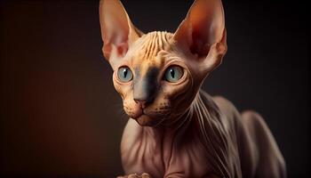 Cute kitten hairless sphinx staring at camera , photo