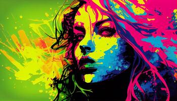 Young adult female portrait with colorful grunge backdrop , photo