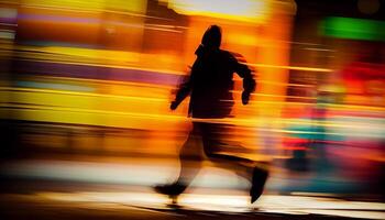 siluetas de corriendo hombres en movimiento viajero diario al trabajo velocidad ,generativo ai foto