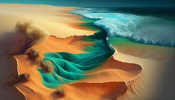 Nature landscape sand and water embrace at sunset , photo