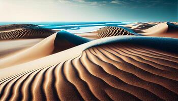 Sand dunes ripple in arid Africa sunset , photo