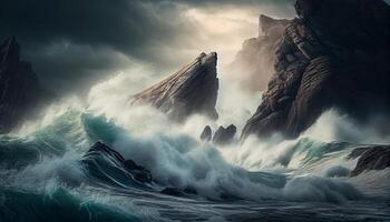 Nature majesty on display turbulent waves crash , photo