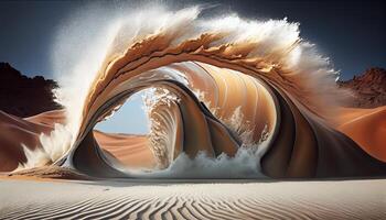Sand dune landscape wave pattern dry environment , photo