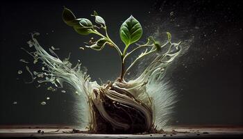 Nature growth underwater root and wet background , photo