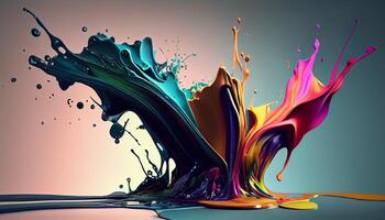 Abstract paint splashing on vibrant multi colored backdrop , photo