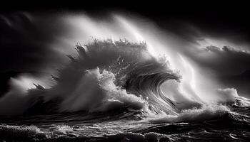 rotura ola choques en oscuro costa ominoso peligro ,generativo ai foto