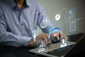 Business development and technology Data analyst. business analytics dashboard Business Intelligence BI data visualization, metrics and KPI key performance indicators and reports management. photo