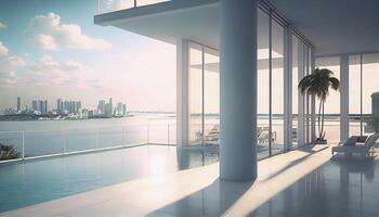 moderno rascacielos refleja azul paisaje urbano en vaso ventana ,generativo ai foto
