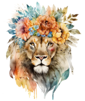 watercolor lion head, png