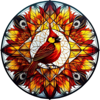 Stained glass style cardinal bird, png