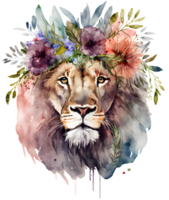 watercolor lion head, png