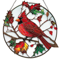 Stained glass style cardinal bird, png