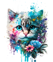 carino adorabile gatto con floreale vibrazioni, ai generativo png