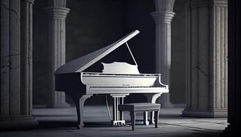 Piano gray color classical music on stage , photo