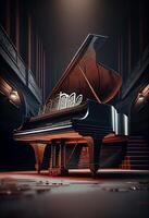 majestic grand piano with red lights , photo