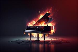 Musical instrument piano onfire elegant scene ,generative AI photo