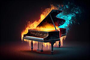 piano with blue and oranges ignites flames , photo