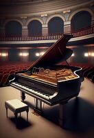 pianista realiza clásico música en majestuoso grandioso piano ,generativo ai foto