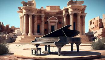 Ancient architecture outdoors with grand piano , photo