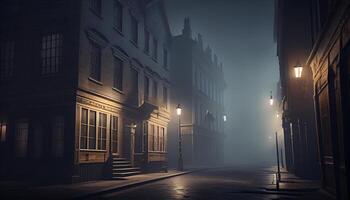 noche caídas en el antiguo ciudad, tranquilo calles ,generativo ai foto