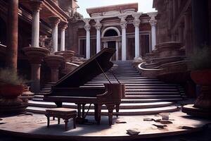 Piano and architecture create musical elegance outdoors , photo