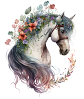 Floral horse watercolor, png