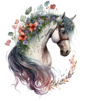 floral cavalo aquarela, ai generativo png