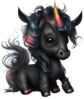 süß schwarz Baby Einhorn, ai generativ png