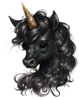 süß schwarz Baby Einhorn, ai generativ png