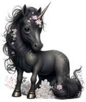 black floral unicorn, png