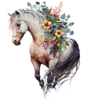 blommig häst vattenfärg, ai generativ png