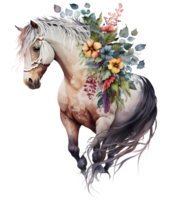 floral cheval aquarelle, ai génératif png