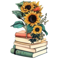 vintage sunflower floral book isolated, png