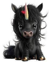 süß schwarz Baby Einhorn, ai generativ png