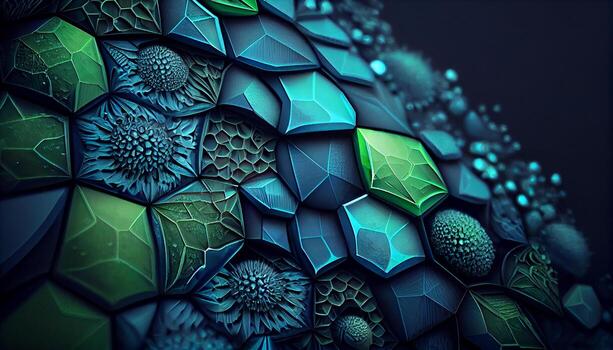 Geometric shapes in vibrant colors form mosaic pattern , photo