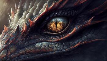 eye of mythological dragon on fire , photo