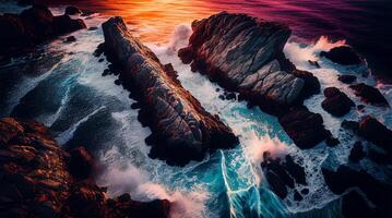 Nature beauty with waves crashing on rocks , photo