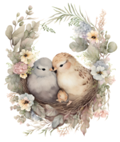 mignonne poulet couple aquarelle, ai génératif png