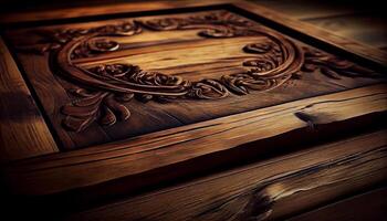 Old fashioned wooden door with antique handle close up , photo