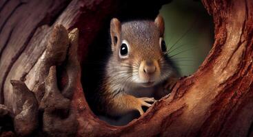 linda roedor comiendo en árbol rama al aire libre ,generativo ai foto