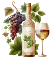 grapes and wine bottle, png