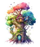 watercolor fairy tree house, png