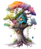 watercolor fairy tree house, png