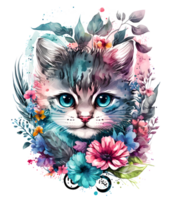 schattig aanbiddelijk kat met bloemen gevoel, ai generatief png